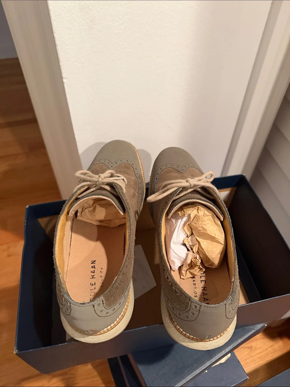 Cole Haan Two-Tone Wingtip Oxfords in Taupe and Light Gray